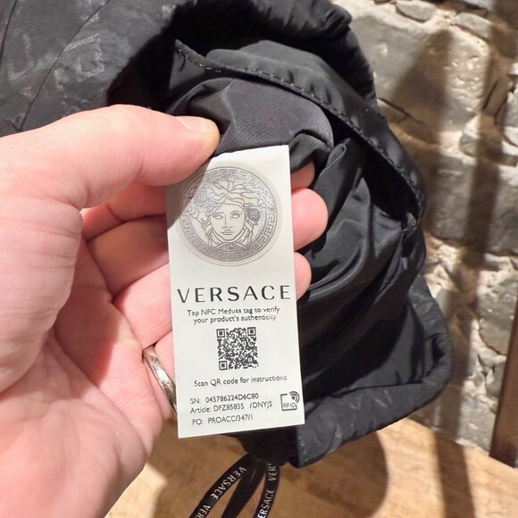 Versace Black Nylon Greca Print Logo Rucksack Drawstring Bag - Picture 9 of 12